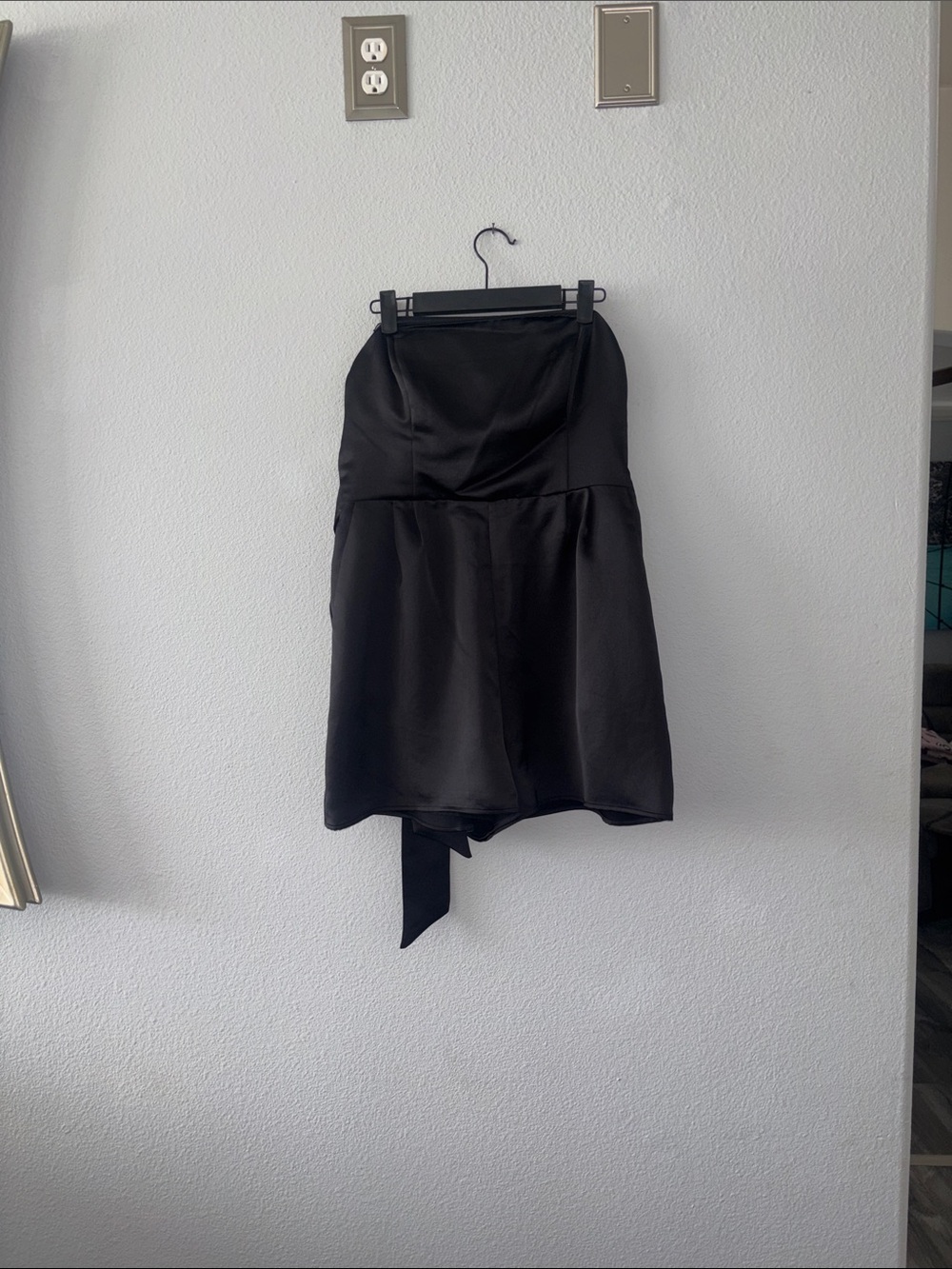 Express Black Satin Strapless Skort with Side Tie